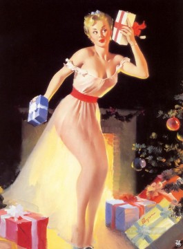 A Christmas Eve Waiting for Santa 1954 pin up Oil Paintings